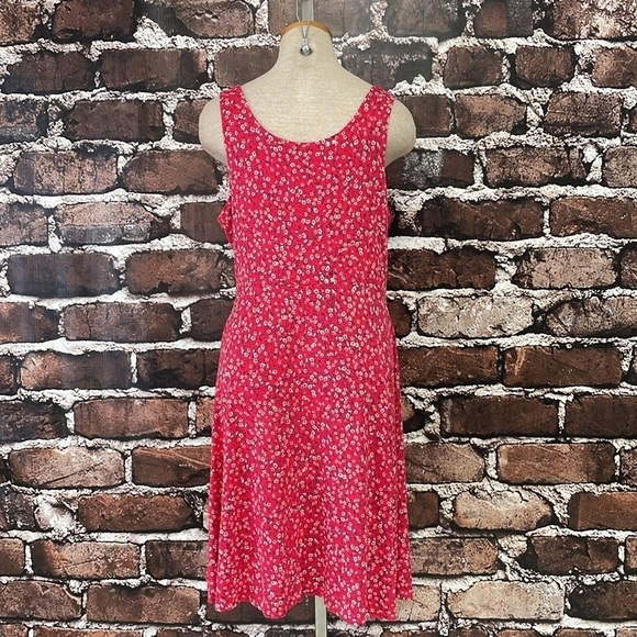Old Navy Dress Women's L Large Red Floral Sleeveless Square Neck A-Line Midi - Picture 10 of 16